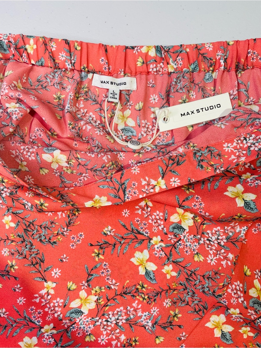 NWT Max Studio Large Coral Floral Wrap Skirt with Ruffle High-Low Hemline - Picture 5 of 7